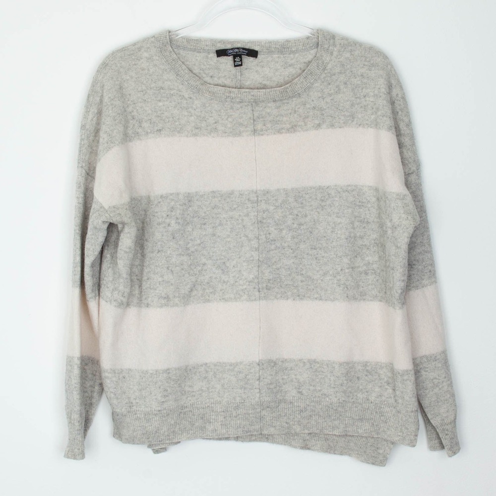 Saks Fifth Avenue Womens Striped Cashmere Sweater Size L Long Sleeve Quiet‎ Luxe